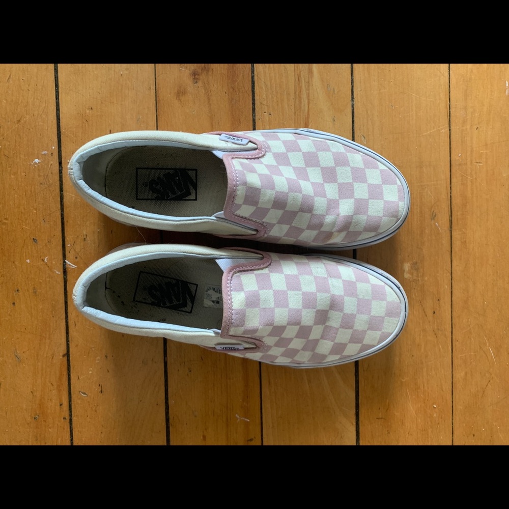 Pink and white checkerboard slip-on Vans size 6.5!